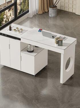 可移动伸缩旋转车轻奢烧户水壶一体家阳台WRM茶用小型岩板茶桌椅