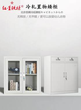 北京红星铁柜文件柜铁皮柜子小低矮打印机置物半截带锁阳台储物柜