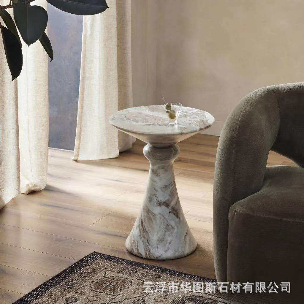 广东云浮天然大理石设计师款异形小桌面天然大理石设计鱼肚鑫石材