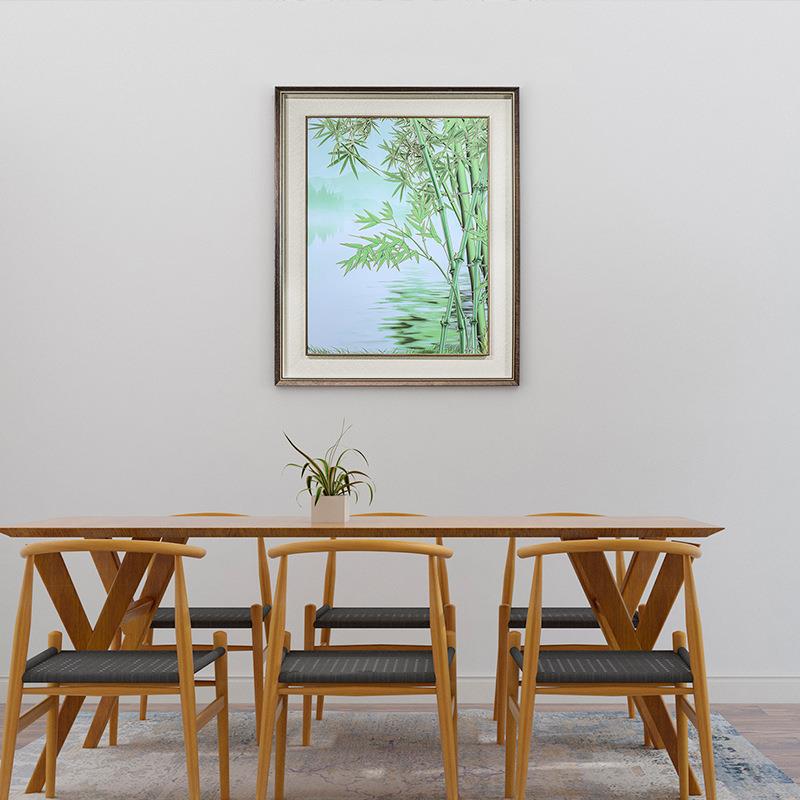 竹报平安新中式壁画 茶室书房挂画 玄关装饰画节节高升竹子铜板画