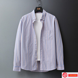 高品质纯棉男士长袖衬衫2024春装商务休闲衬衣免烫竖条纹上衣