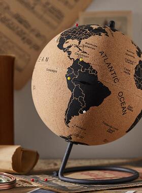 欧美软木地球仪创意家居书房客厅ins装饰品摆件礼品礼物婚礼道具