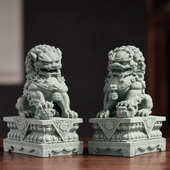 中式 青砂石石狮一对国潮摆件鱼缸造景瑞兽创意桌面家居客厅装 饰品