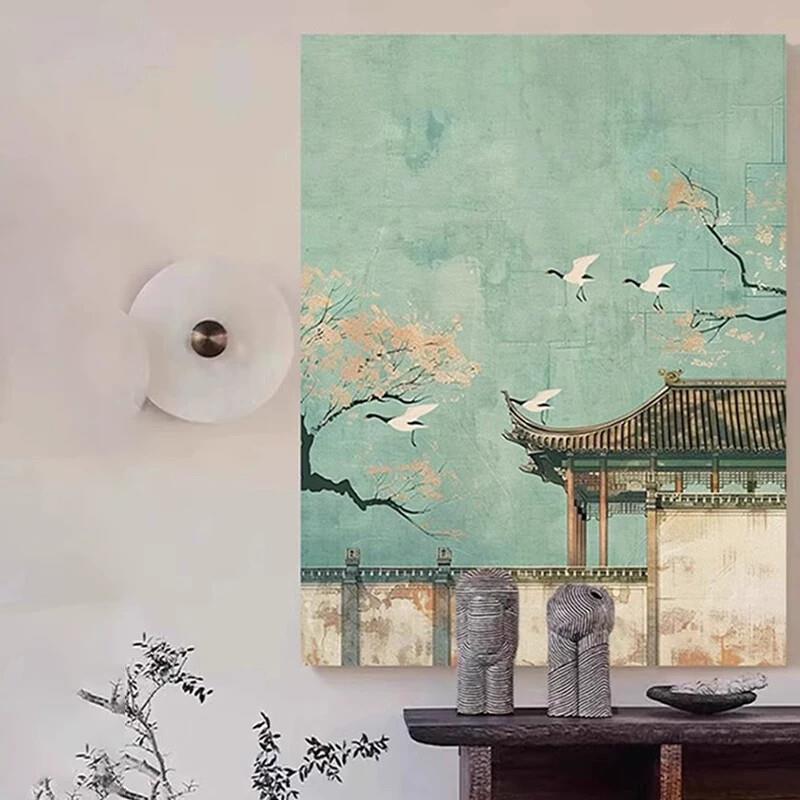 新中式宋徽宗瑞鹤图客厅装饰画艺术玄关挂画卧室餐厅壁画
