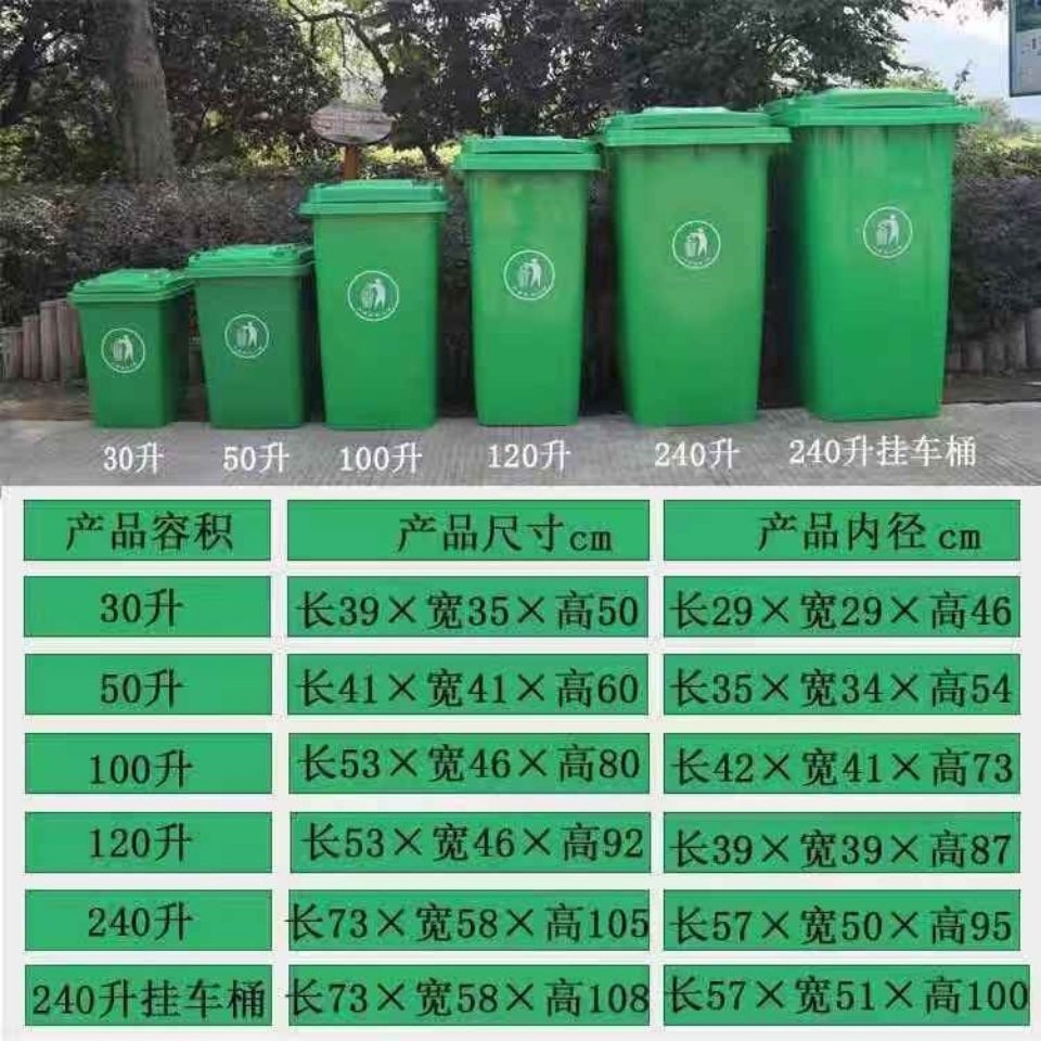 240L大号室外分类垃圾桶加厚塑料商家用环卫挂车带轮带盖户外