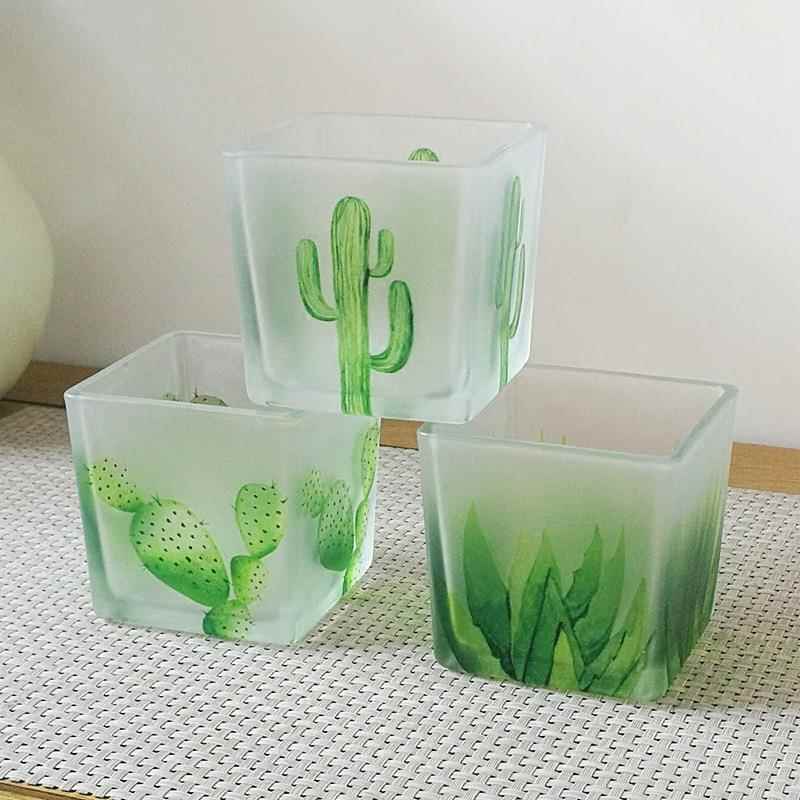 新款简美cm绿茵多肉套三玻璃烛台烛光晚餐文艺装饰摆设DIY香薰杯