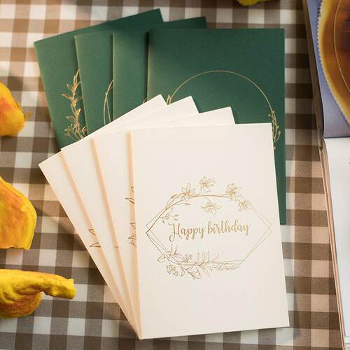 Gold Foil Vow Card Retro Wreath Design with Envelope