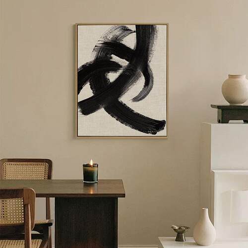 40*50跨境砂岩手绘油画抽象简约原木PS框油画布棉麻布装饰画