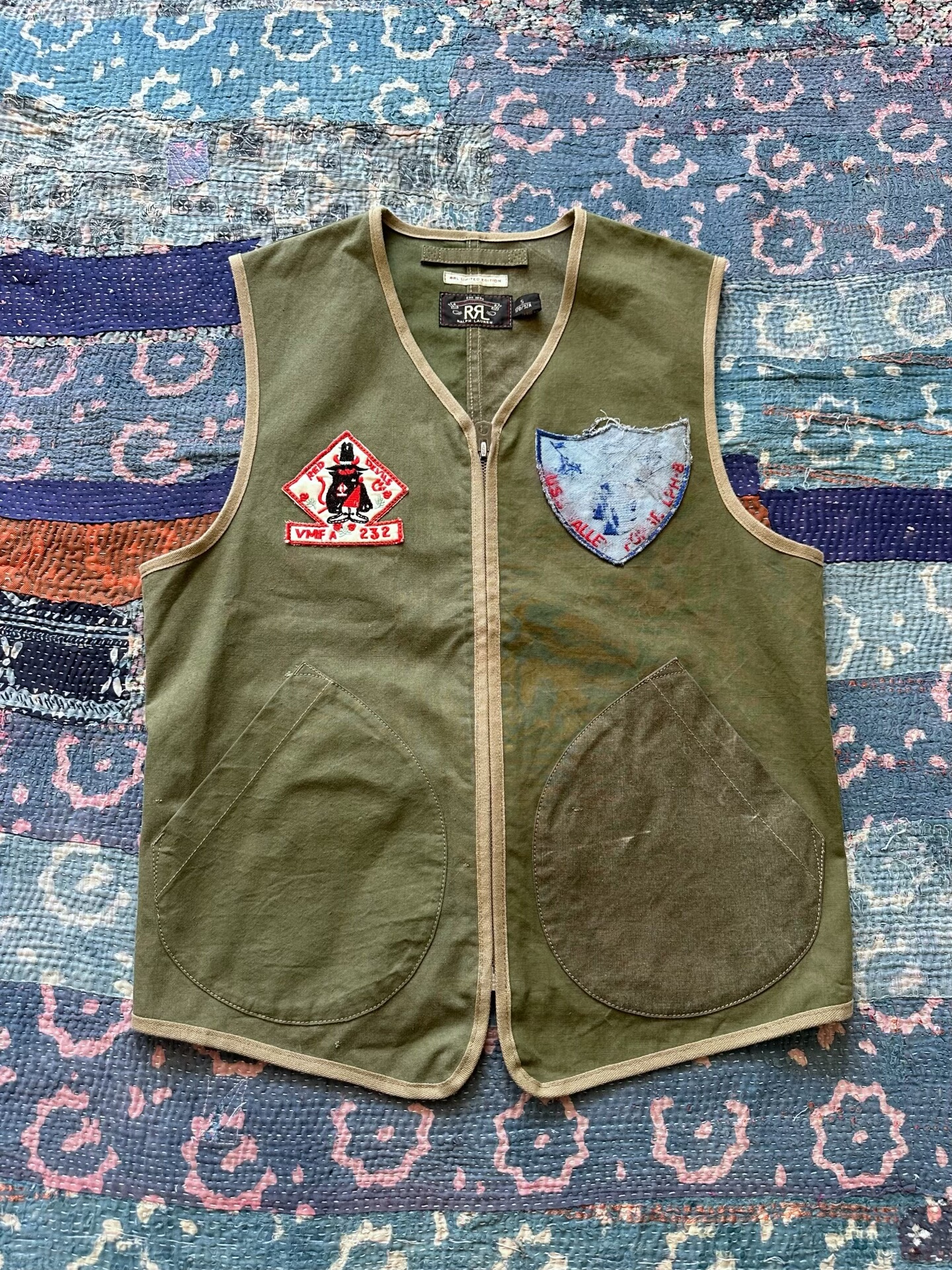 RRL Green Canvas Patchwork Vest