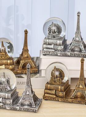 创意埃菲尔铁塔水晶球摩天轮发光音乐盒办公桌面装饰摆件毕业礼品