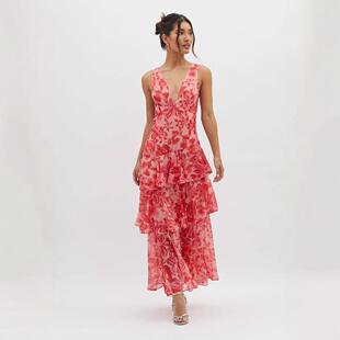 Hanging neck dress, women's ruffled half skirt