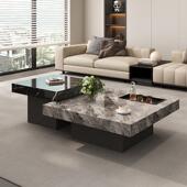 意式 极简岩板茶几现代简约客厅家用大理石轻奢小户型高低方形组合