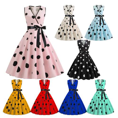 Short sleeved collar polka dot printed large swing
