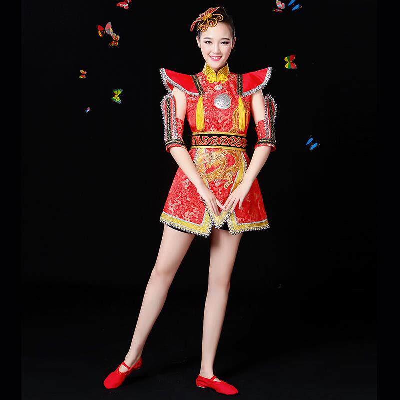 正品新型现代鼓乐装服民族舞蹈场服装女中式腰鼓服装表演服装成人