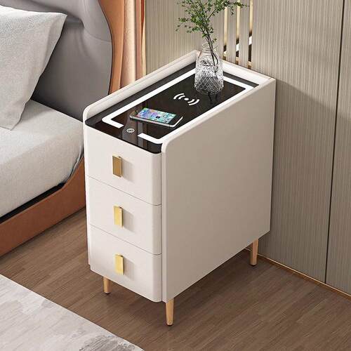 超窄智能床头柜实木简约现代无线 线充电带灯边柜小型三抽家用收