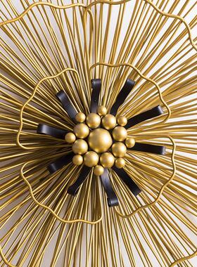 新中式立体铁艺金属花朵金色壁饰酒店大堂装饰沙发背景墙装饰挂件