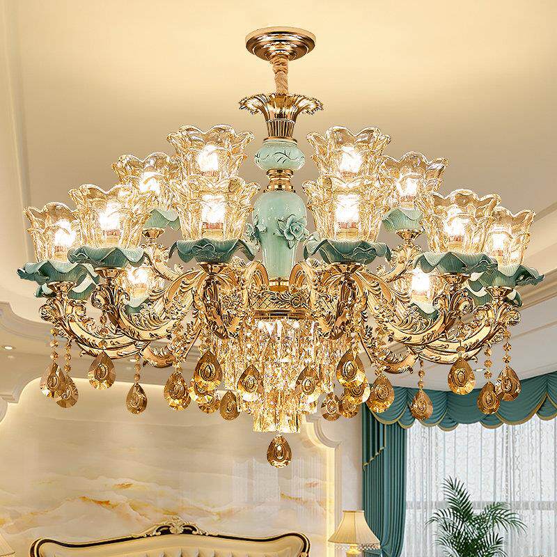 欧式客厅吊灯全光谱护眼灯轻奢水晶吊灯奢华别墅灯具卧室饭饭厅灯