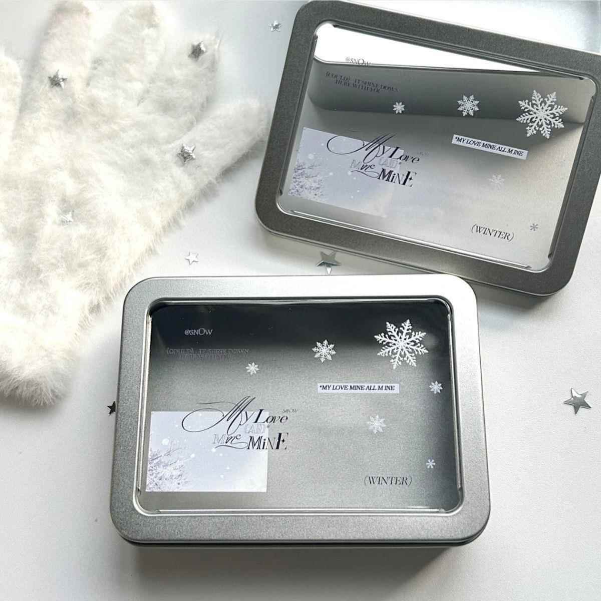 ins雪花元素开窗银色铁盒照片小卡收纳防尘收纳盒磨砂高颜值展示