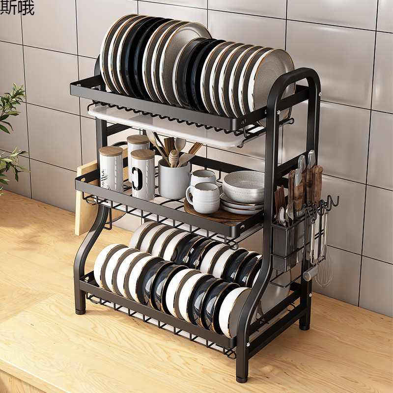 厨房置物架碗碟收纳层架多功能放碗盘筷子碗架沥水架落地碗盘柜收