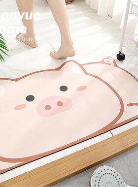 Manyue家用地垫浴室吸水脚垫浴室门防滑地毯厕所科技丝绒[粉红猪]