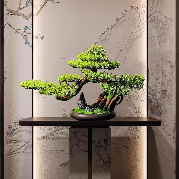 仿真迎客松盆景绿植盆栽客厅电视柜玄关办公室家居装饰新中式摆件