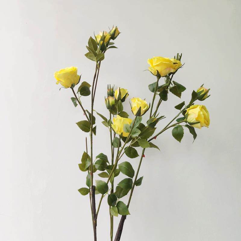 长枝落地伊甸园玫瑰仿真花 绣黄粉色皇家玫瑰花 客厅绢花装饰摆放