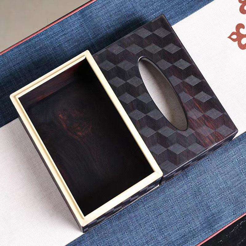 紫光檀嵌黄杨木新款纸巾盒餐巾盒客厅收纳抽纸盒禅意简约纸抽盒