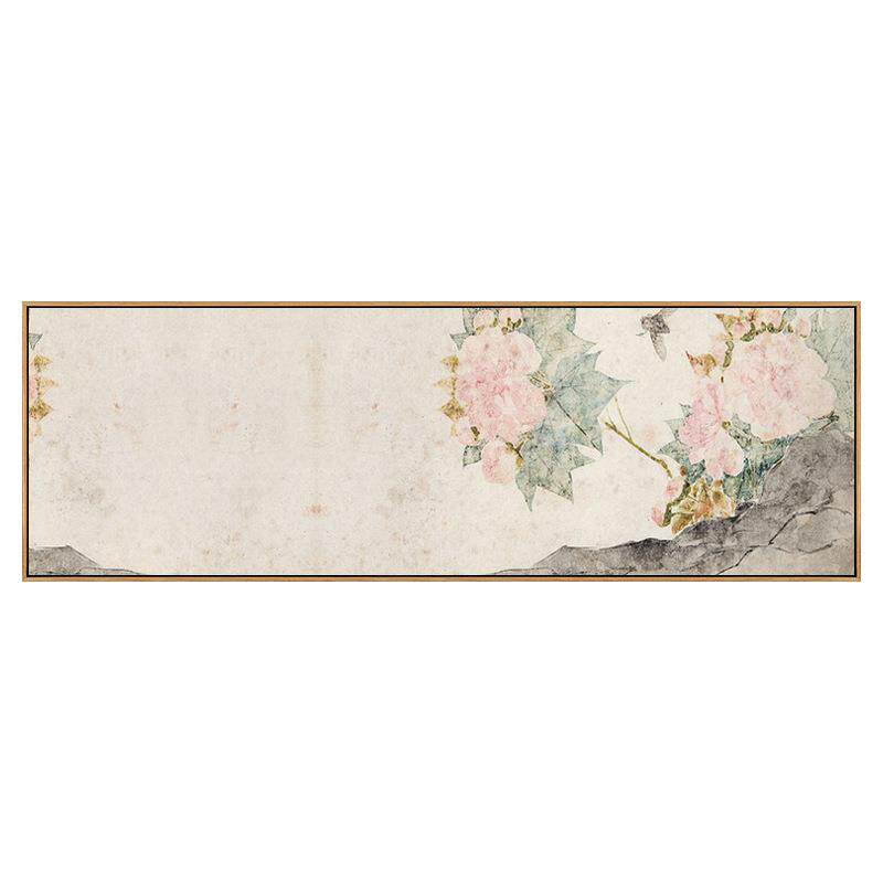 居廉新中式花卉蝴蝶主卧壁画民宿原木风植物客厅沙发背景牡丹国画