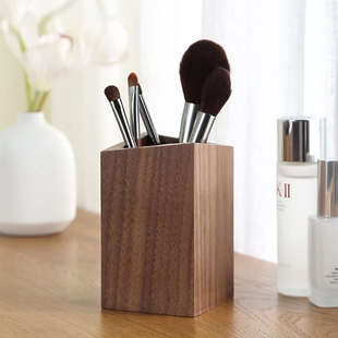 木质化妆刷收纳筒创意摆件晾晒大容量多功能笔筒办公室桌面收纳筒