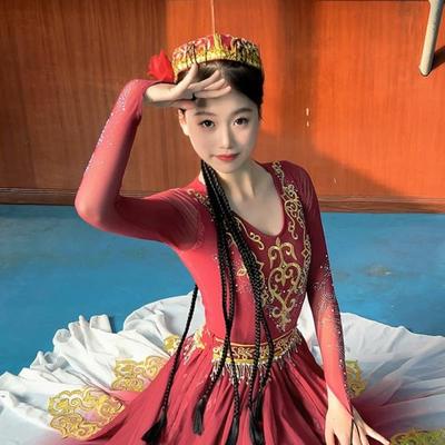 高档新疆维吾尔族舞蹈演出服新款女功摆考大裙成人艺练服民族风表