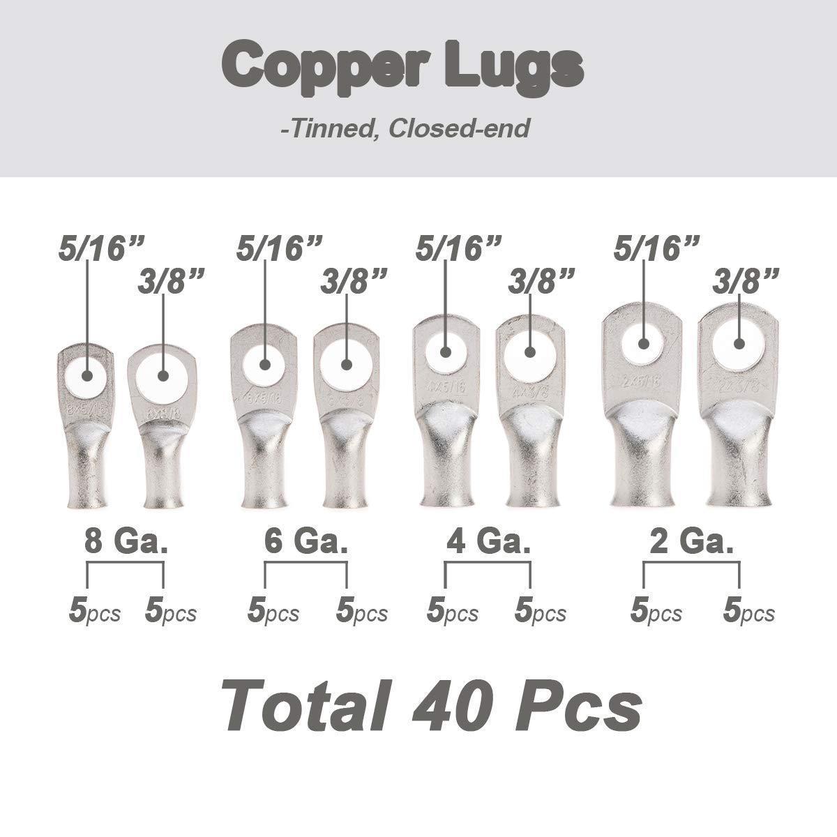 美规AWG80pcs镀锡热缩管铜线接线片AWG 8 6 4 2电池端子连接器