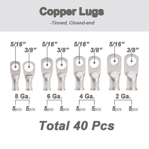 美规AWG80pcs镀锡热缩管铜线接线片AWG 8 6 4 2电池端子连接器