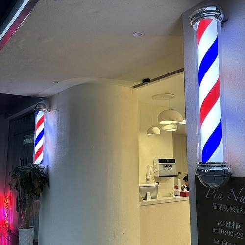 #美发转灯led户外挂墙圆柱塑料发廊标志灯挂壁防水旋转理发店灯箱