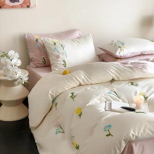 100S高支立体毛巾绣花全棉磨毛四件套秋冬加厚保暖高密度纯棉床品