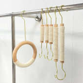 服装 店专用原木长钩挂围巾榉木棉绳木圆环衣架实木捆绑圆木棒S钩