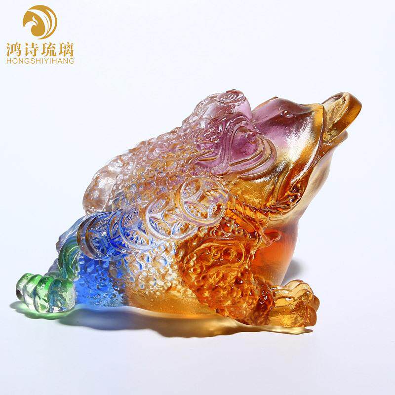 琉璃金蟾水晶汽车工作台摆件车内小饰品创意个性潮中控台蟾蜍茶玩