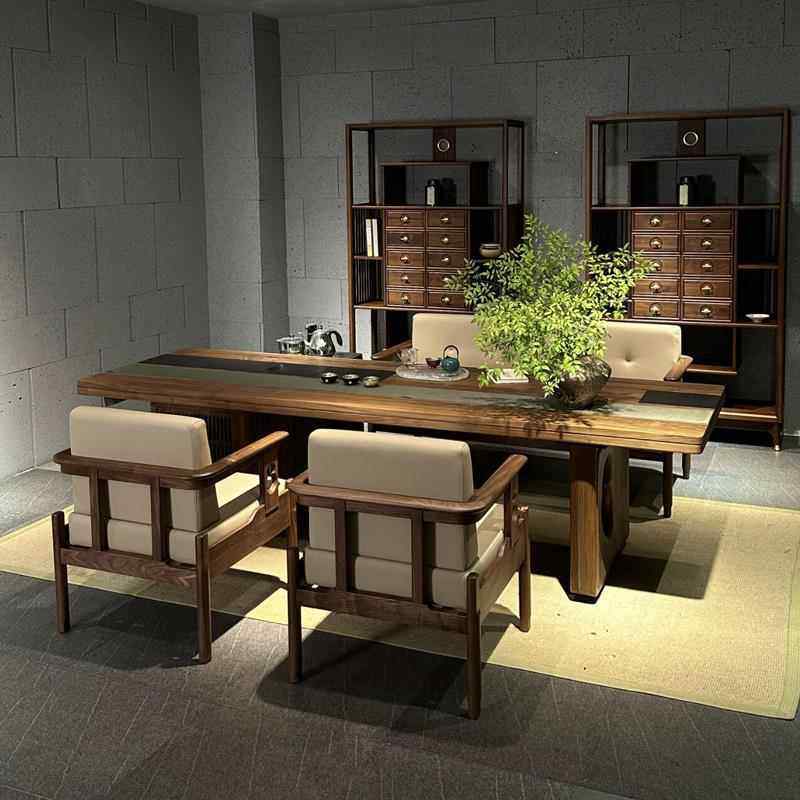 新中式实木茶桌椅组合黑胡桃木禅意茶室茶台办公室家用泡茶桌茶几,住宅家具,家用茶台/茶桌,淘宝优惠券,粉丝福利购,淘宝优惠卷