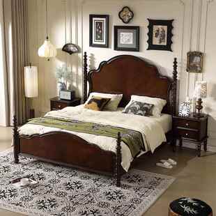 法复古实木床式 人卧大床双室家 主卧家用中古风1米8现代轻奢2216