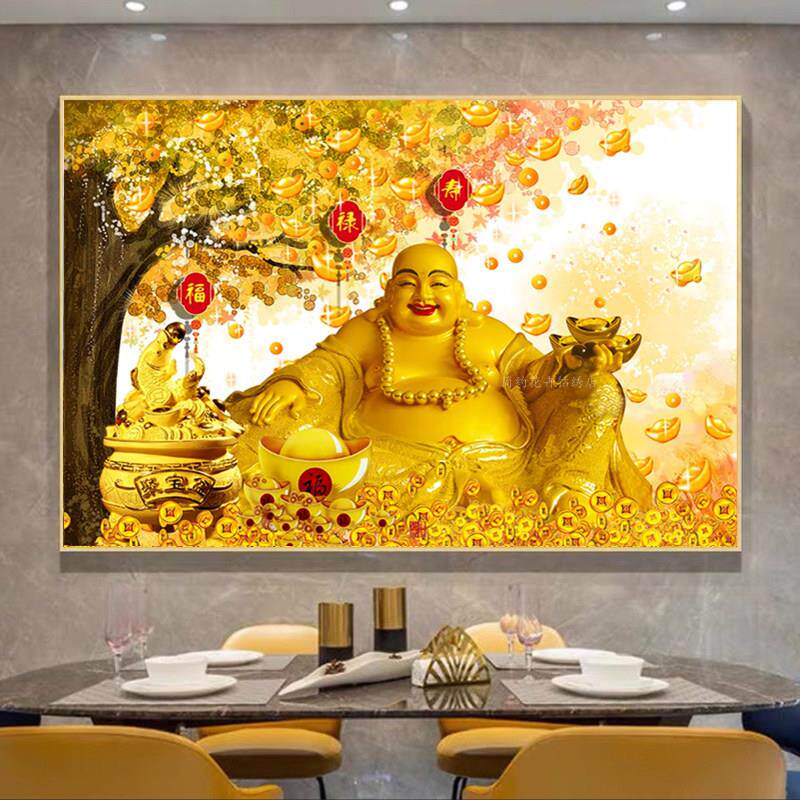 弥勒佛画像钻石画发财树中堂福禄寿贴钻十字绣中式招财5d贴砖石绣