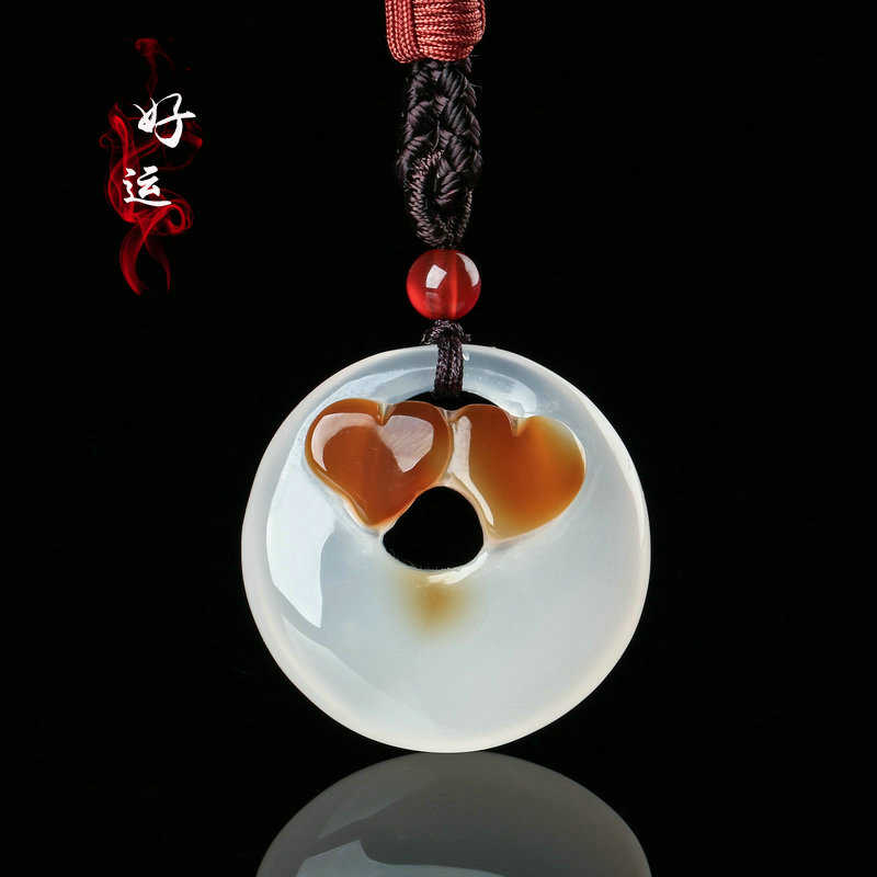 适用于天然俏色玉髓平安扣吊坠精雕心心相印玛瑙玉坠毛衣链挂件免