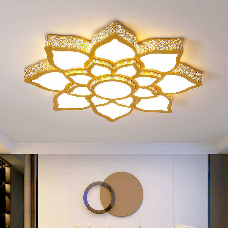 LED吸顶灯现代简约金色莲花吸顶灯客厅灯创意温馨灯具铁艺房间灯,家装灯饰光源,智能吸顶灯,淘宝优惠券,粉丝福利购,淘宝优惠卷