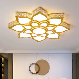 LED吸顶灯现代简约金色莲花吸顶灯客厅灯创意温馨灯具铁艺房间灯