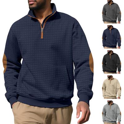 Autumn winter men wear collar plaid jacquard pullover sleeve