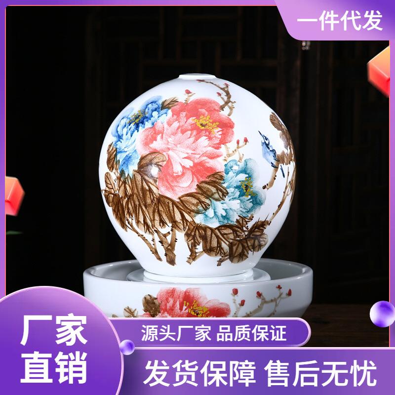 景德镇手绘薄胎陶瓷流水摆件客厅玄关办公室风水加湿器装饰品