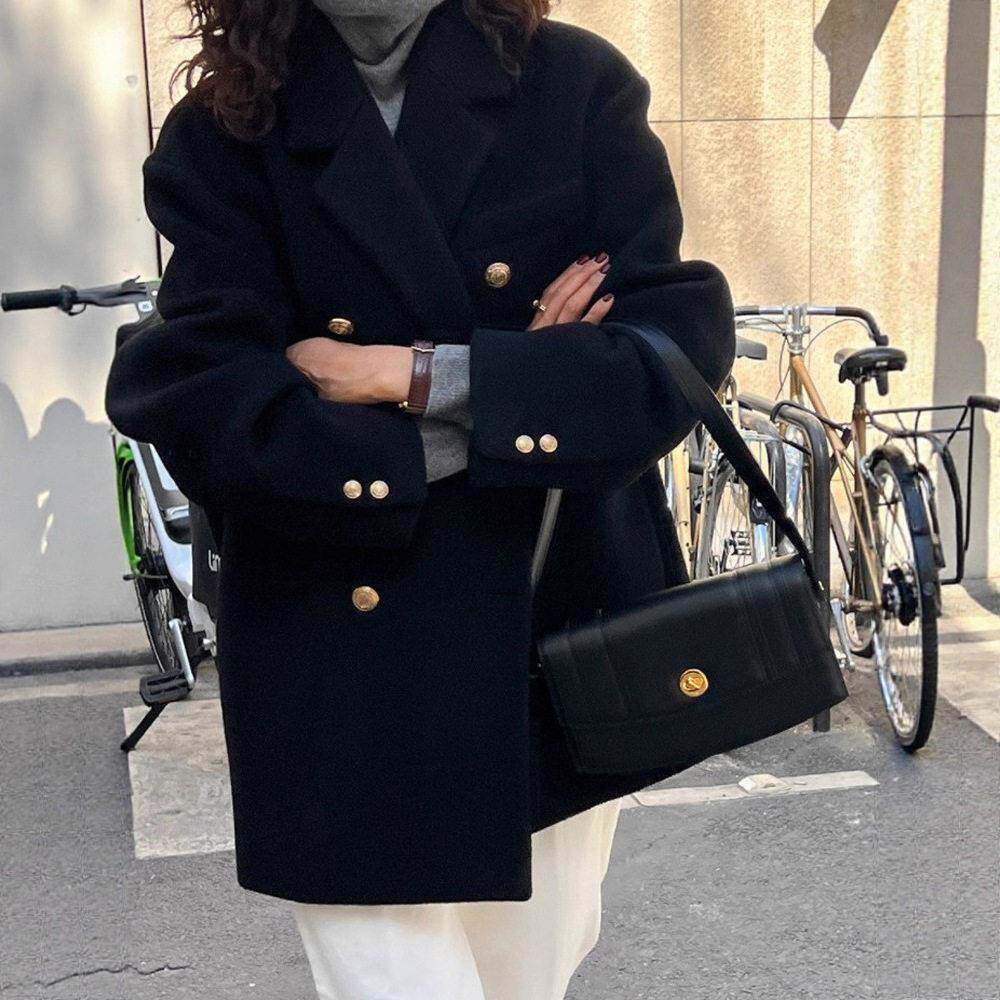 2025秋冬季新款气质毛呢西装外套女胖mm短款英伦呢子大衣大码女装