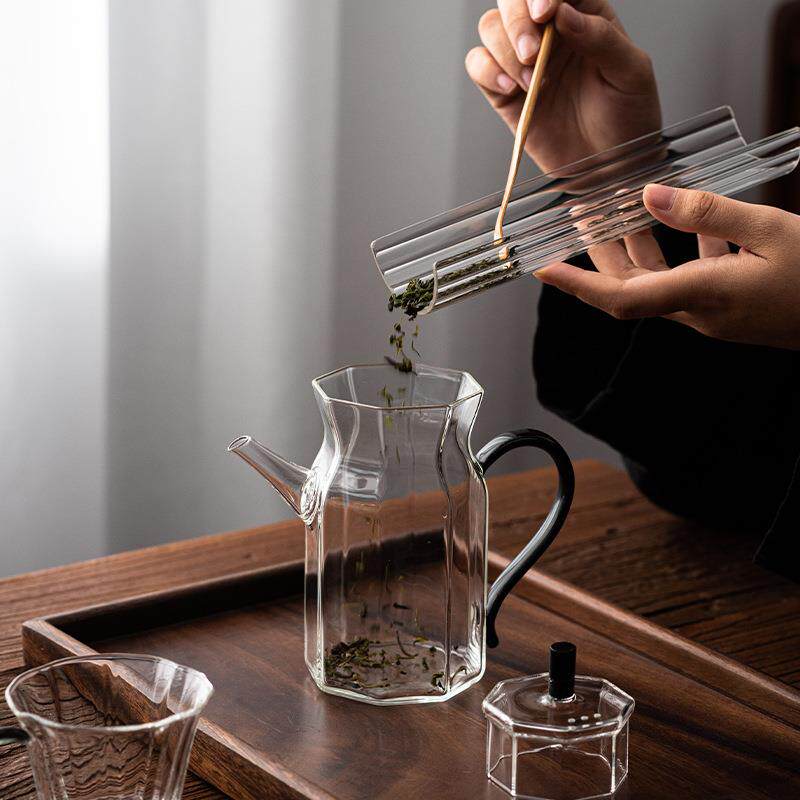 明茶玻璃仿宋绿茶泡壶高硼硅玻璃手执壶a-6541家用彩把冲透茶器