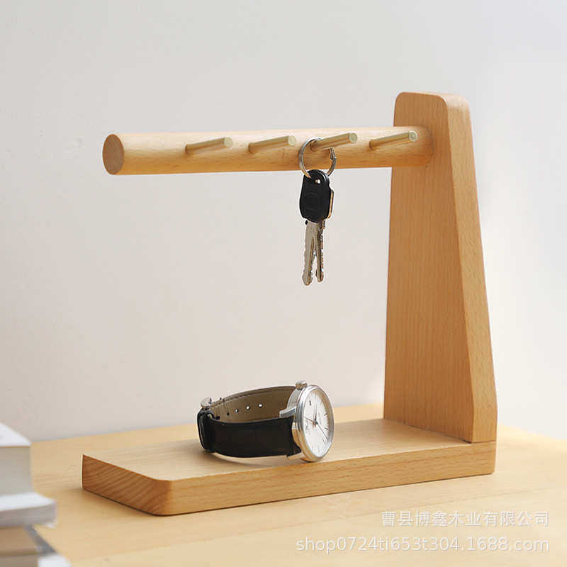 木质进门钥匙收纳架玄关门口桌面置物架客厅放钥匙收纳盒创意摆件