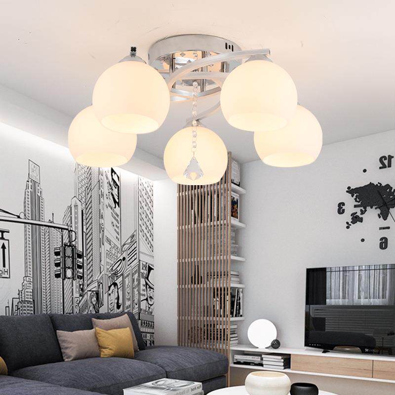 新款直销现代简约led房间灯圆形三头五头卧室灯客厅餐厅书房玻璃