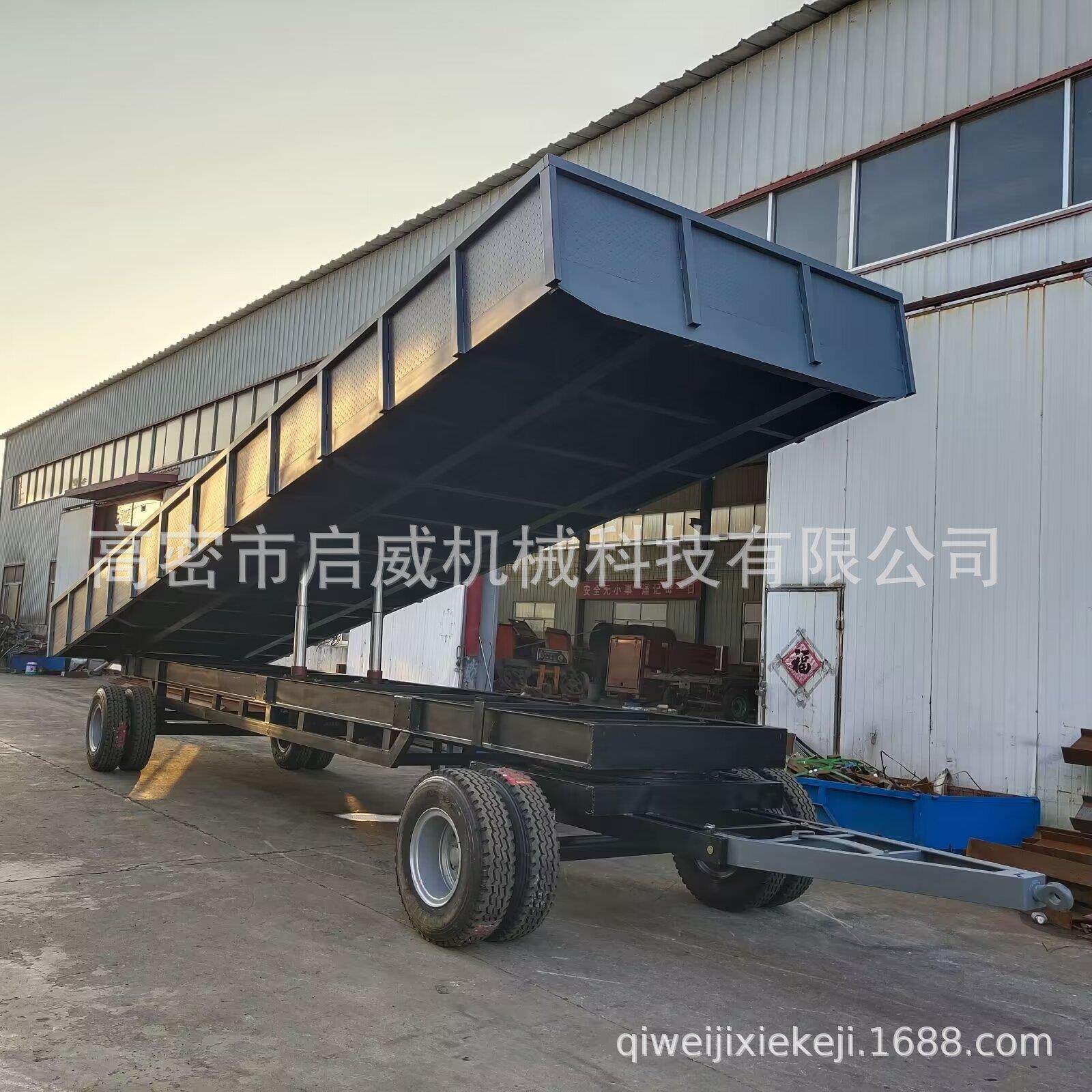 农业自动后卸式物料运输车牵引式货物运输车25吨自卸箱板拖车