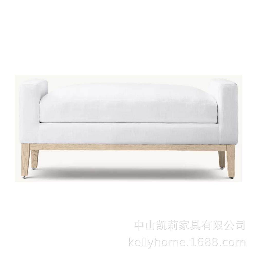 美式RH实木布艺床尾凳Italia Fabric End-of-Bed Bench